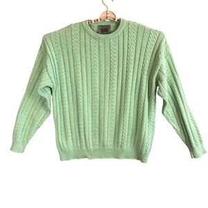 Tempo Libero Mens L Green Sweater Cable Knit Crewneck Grampa Core Layer Italy